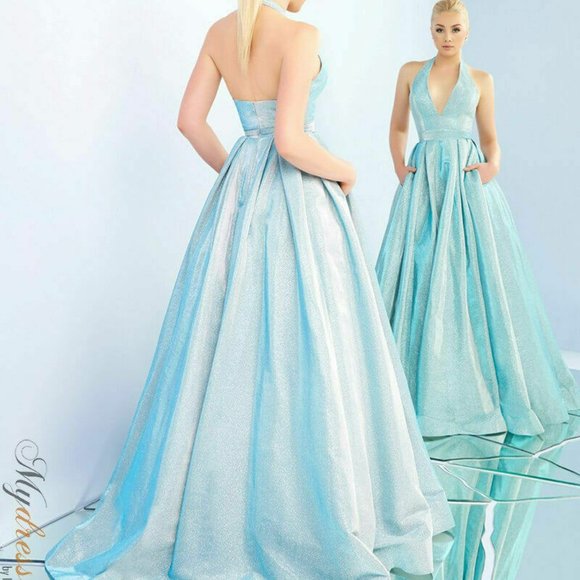 MAC DUGGAL 25939I SHIMMERING ICE HALTER NECK BALLGOWN sz 12 - Picture 2 of 11